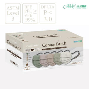 Canuxi Earth 肯納絲高透氣5色成人口罩BFE, PFE, VFE≧99%; ASTM Level 3